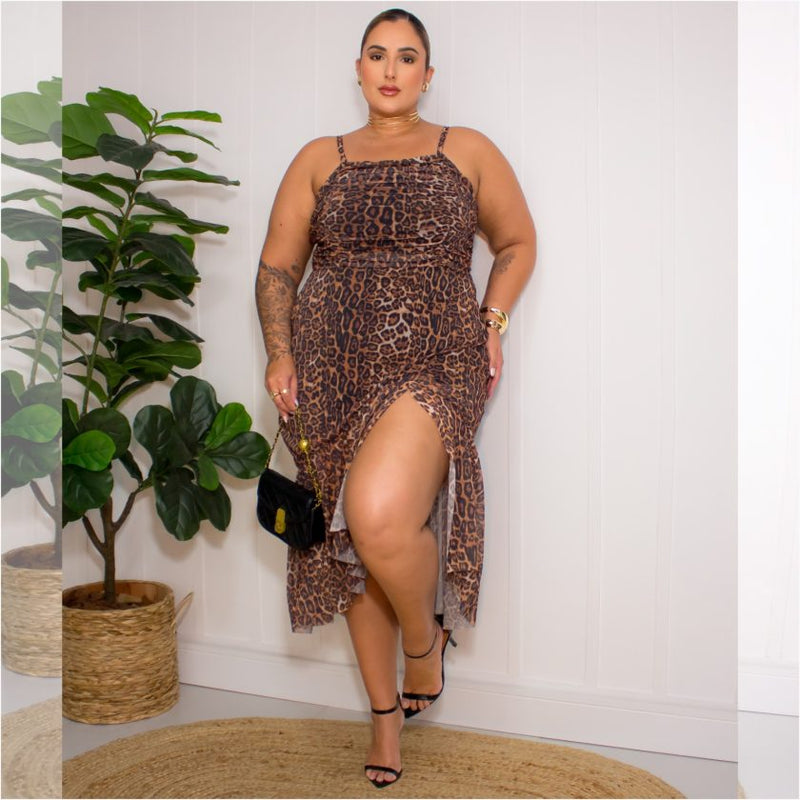 Vestido Mid Plus Size Sem Manga Ref 007184 Estampa Onça