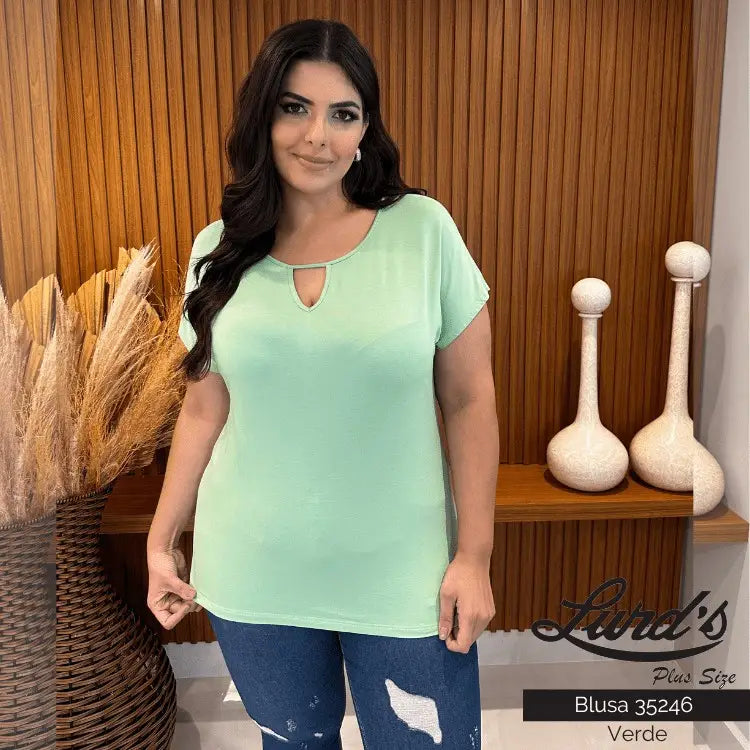 Blusa Feminina Plus Size Manga Curta Ref 35246 Verde