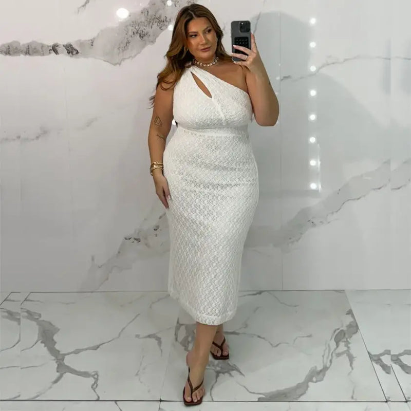 Vestido Plus Size Sem Manga Curta Ref 2277 Branco