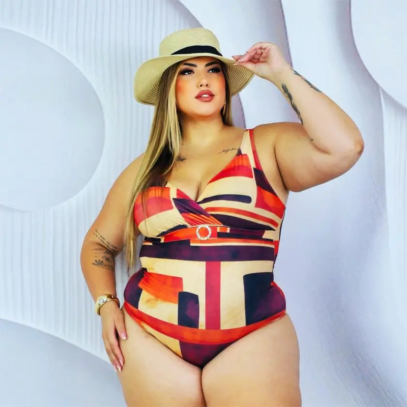 Maiô Plus Size Com Bojo Ref 00295 Estampa Telha