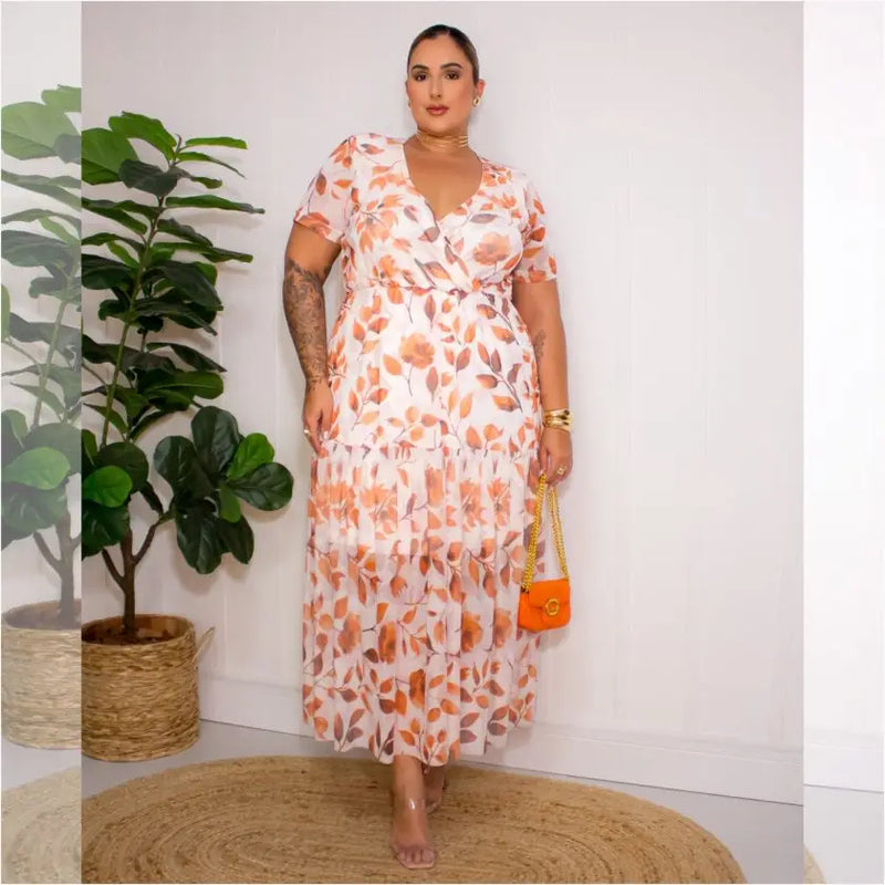 Vestido Mid Plus Size Manga Curta Ref 306920 Estampa Off White