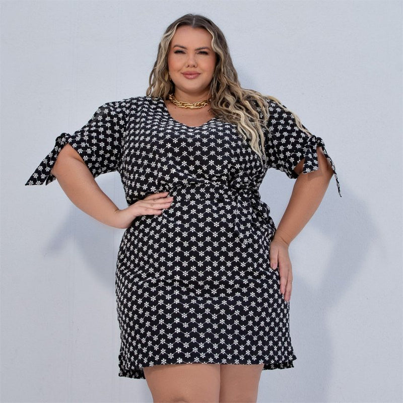 Vestido Plus Size Manga Curta Ref 900761 Preto