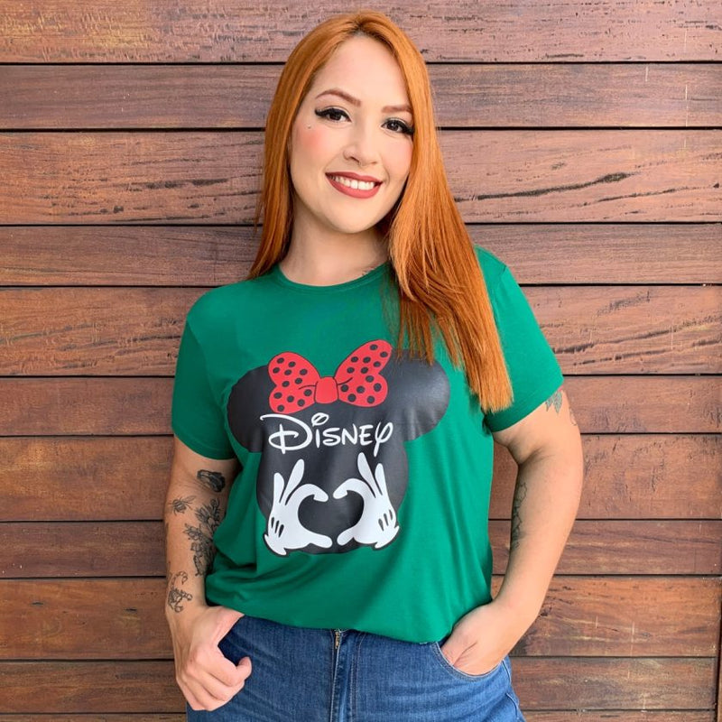 Blusa T-shirt Feminina Plus Size Manga Curta DISNEY-001 Verde