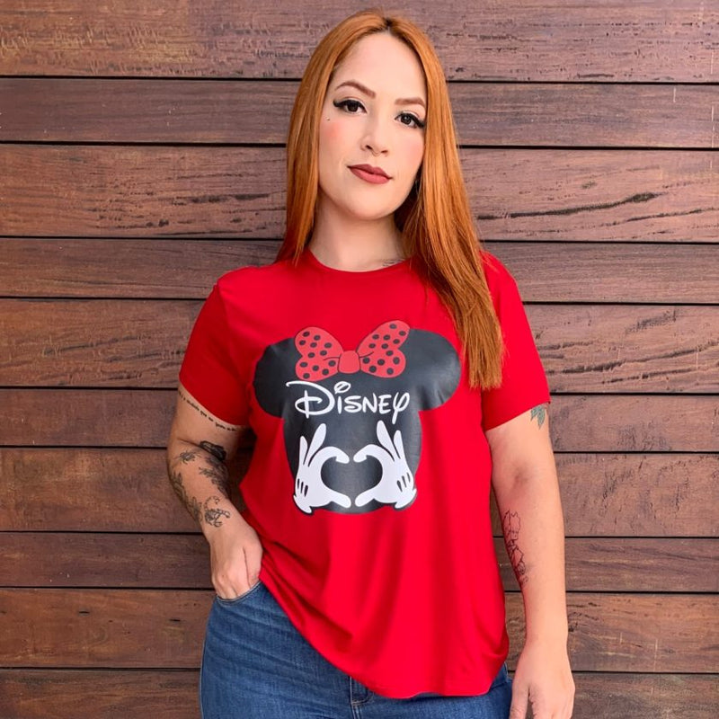 Blusa T-shirt Feminina Plus Size Manga Curta DISNEY-001 Vermelho