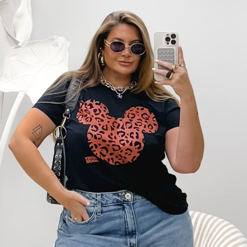 Blusa T-shirt Feminina Plus Size Manga Curta DISNEY-014 Preto