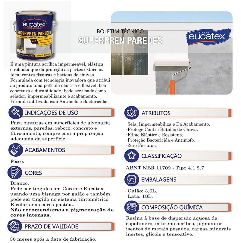 Tinta Impermeabilizante Superpren Paredes Eucatex 3,6 litros