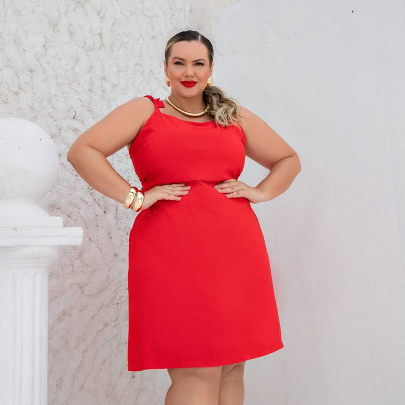 Vestido Plus Size Sem Manga Ref 900740 Vermelho