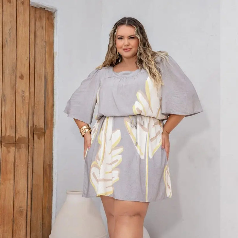 Vestido Plus Size Manga Curta Ref 900748 Cinza