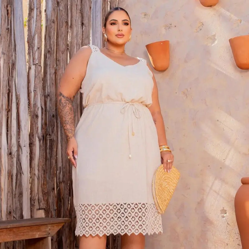 Vestido Plus Size Sem Manga Ref 900768 Bege