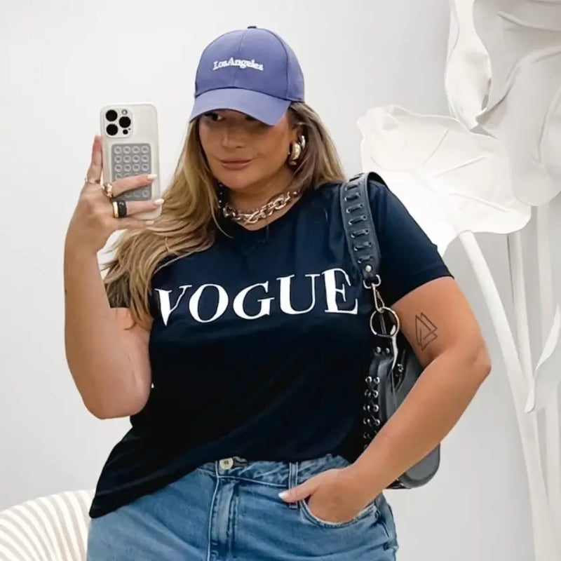 Blusa T-shirt Feminina Plus Size Manga Curta Ref Vogue Preto