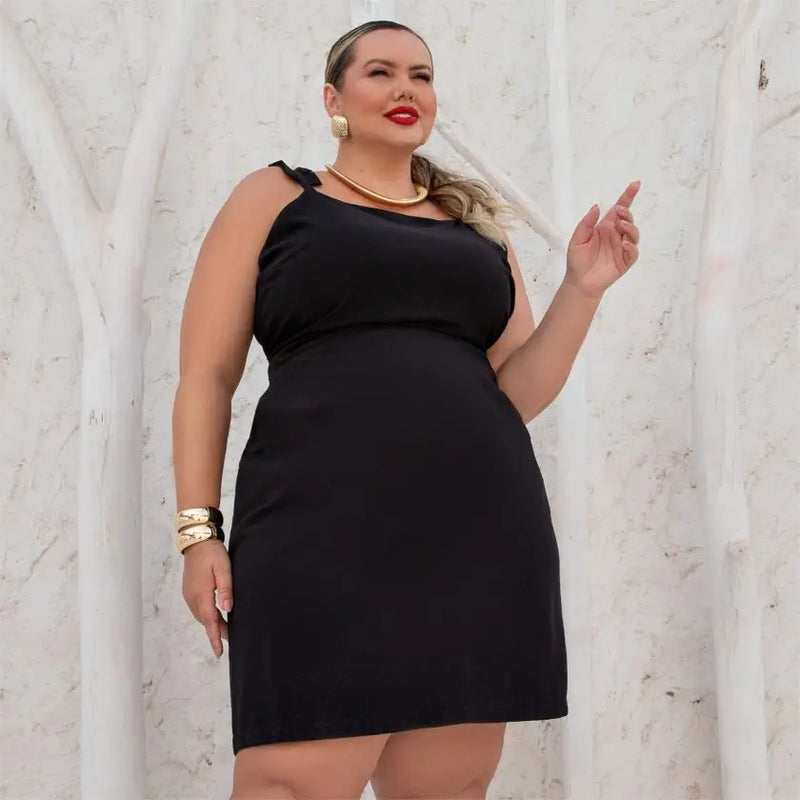 Vestido Plus Size Sem Manga Ref 900740 Preto