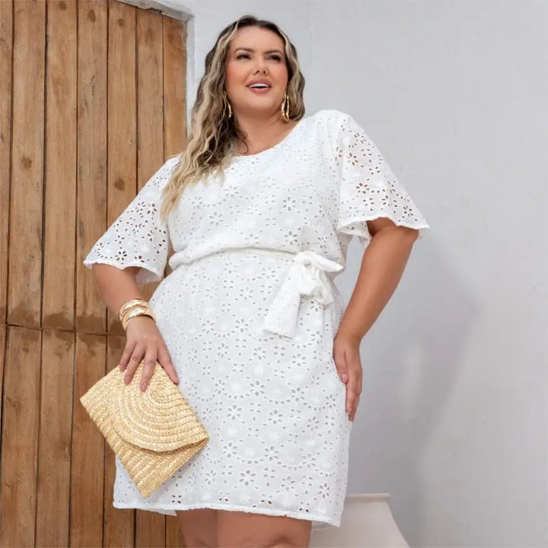 Vestido Plus Size Manga Curta Ref 900760 Off White