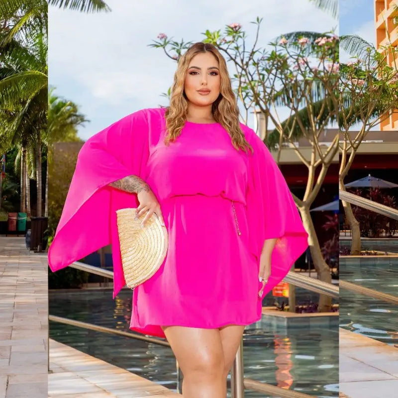 Vestido Plus Size Manga Curta Ref 900750 Pink